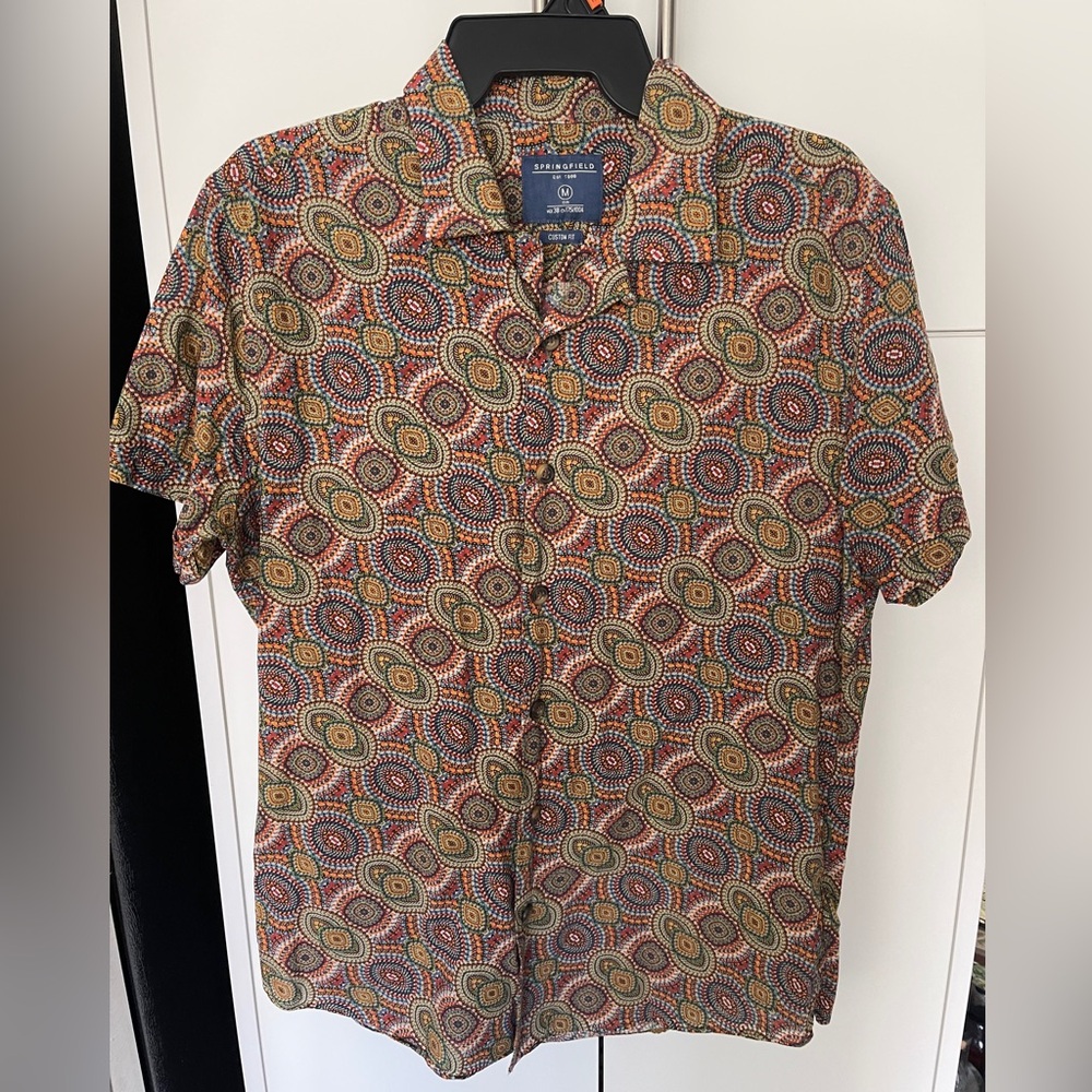 Men’s Colourful Springfield Button-Down Short-Sleeve Shirt Size Medium M
